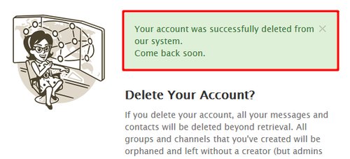پیام تکمیل حذف حساب کاربری تلگرام